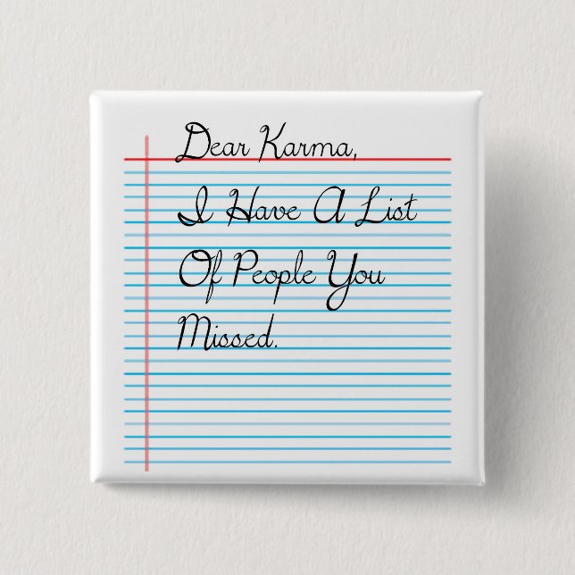 Bóton Quadrado 5.08cm Caro Botão Karma (Frente)