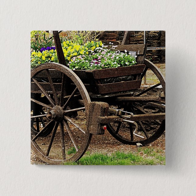 Bóton Quadrado 5.08cm Carrinho de Flores (Frente)