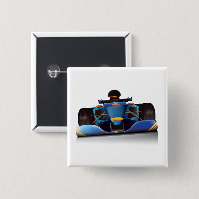 Bóton Quadrado 5.08cm Carro de Corrida Azul (Frente & Verso)