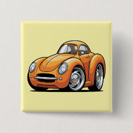 Bóton Quadrado 5.08cm Carro de Desenho Animado Laranja Clássico