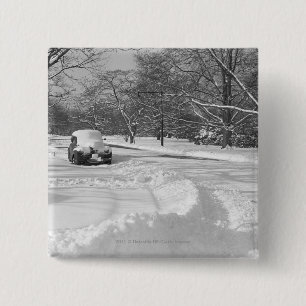 Bóton Quadrado 5.08cm Carro tampado neve na rua B&W