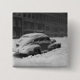 Bóton Quadrado 5.08cm Carro tampado neve na rua B&W