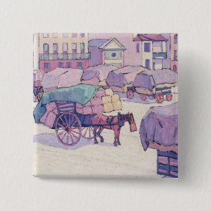 Bóton Quadrado 5.08cm Carros do feno, mercado de Cumberland (óleo em