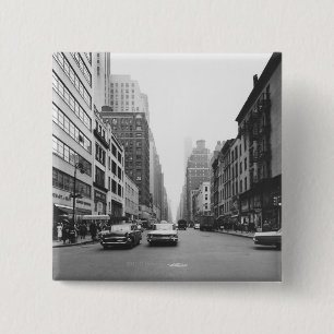 Bóton Quadrado 5.08cm Carros que montam na rua B&W da cidade