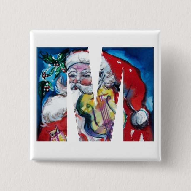 BÓTON QUADRADO 5.08CM CARTA DO NATAL M / PAPAIS NOEIS COM MONOGRAMA DE V (Frente)