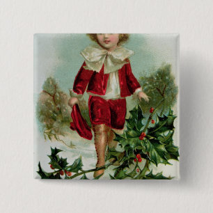 Bóton Quadrado 5.08cm Cartão do Natal do Victorian que descreve um