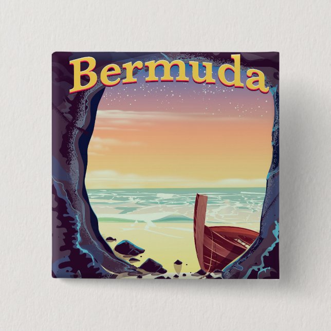 Bóton Quadrado 5.08cm cartaz de viagem da Caverna do Pirata das Bermudas (Frente)