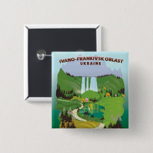 Bóton Quadrado 5.08cm Cartaz de viagem da região de Ivano-Frankivsk Ucrâ
