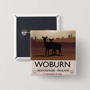 Bóton Quadrado 5.08cm Cartaz de viagem estilo vintage de Woburn - Bedfor
