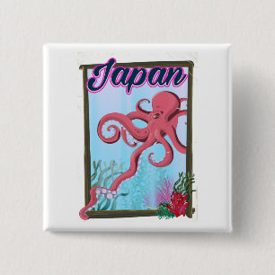 Bóton Quadrado 5.08cm cartaz de viagem estilo vintage do Japão