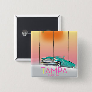 Bóton Quadrado 5.08cm Cartaz de viagem estilo vintage Tampa Flórida
