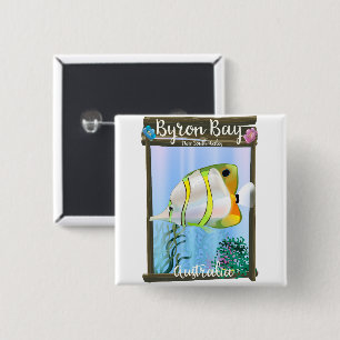 Bóton Quadrado 5.08cm Cartaz do viagem de Austrália da baía de Byron