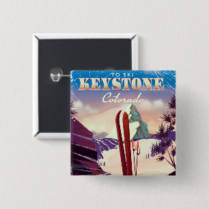 Bóton Quadrado 5.08cm Cartaz vintage estilo Keystone, Colorado Ski.