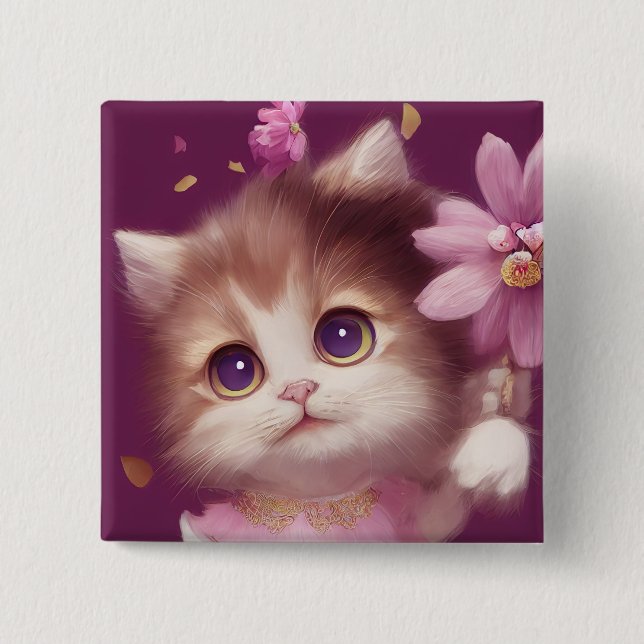 Bóton Quadrado 5.08cm Cartografia: gatinho fofinho com olhos grandes (Frente)