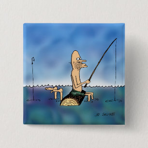 Bóton Quadrado 5.08cm Cartoon de Pesca do Dia Estranho