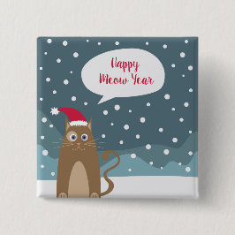 Bóton Quadrado 5.08cm Cartoon gatinho castanho veste chapéu de santa na