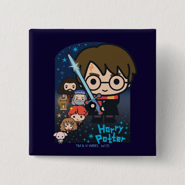 Bóton Quadrado 5.08cm Cartoon Harry Potter Câmara dos Segredos Gráfico (Frente)