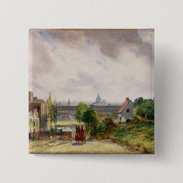 Bóton Quadrado 5.08cm Casa de campo de John Constable | do senhor (Frente)