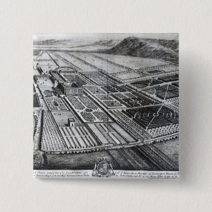 Bóton Quadrado 5.08cm Casa de Chatsworth, gravada por Johannes Kip