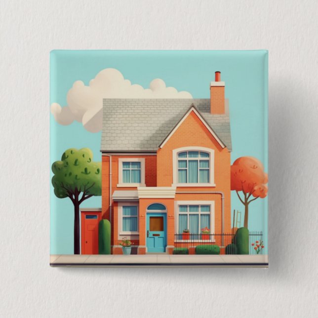 Bóton Quadrado 5.08cm Casa, lar moderno (Frente)