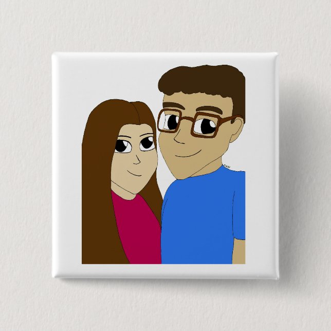 Bóton Quadrado 5.08cm Casal Chibi (Frente)