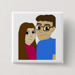 Bóton Quadrado 5.08cm Casal Chibi