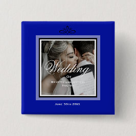 Bóton Quadrado 5.08cm Casal de casamento azul cobalto personalizável