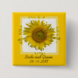 Bóton Quadrado 5.08cm Casamento Amarelo de Girassol