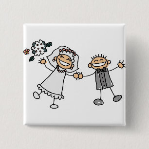 Bóton Quadrado 5.08cm Casamento de Cartoon