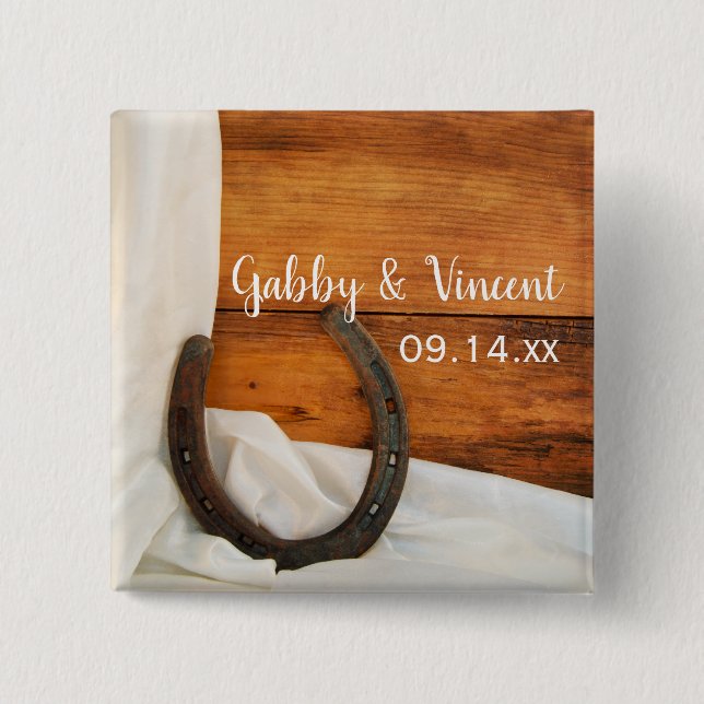 Bóton Quadrado 5.08cm Casamento de Ferradura e Satanás Brancos (Frente)