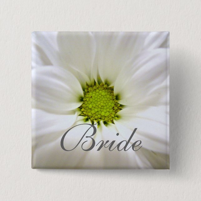 Bóton Quadrado 5.08cm casamento de flores brancas puras (Frente)