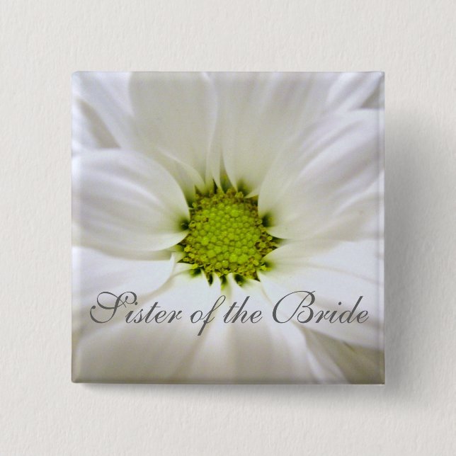 Bóton Quadrado 5.08cm casamento de flores brancas puras (Frente)