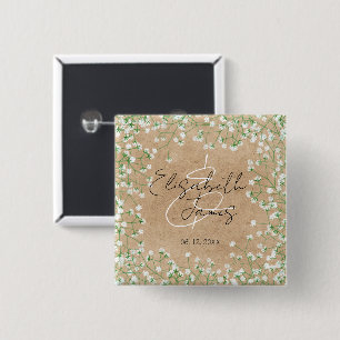 Bóton Quadrado 5.08cm Casamento Farmhouse de Boho Russo Floral de Bebê