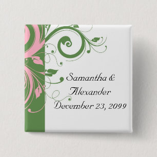Bóton Quadrado 5.08cm Casamento floral do redemoinho do rosa e do verde