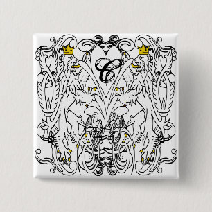 Bóton Quadrado 5.08cm Casamento Renascentista Lion Rampant