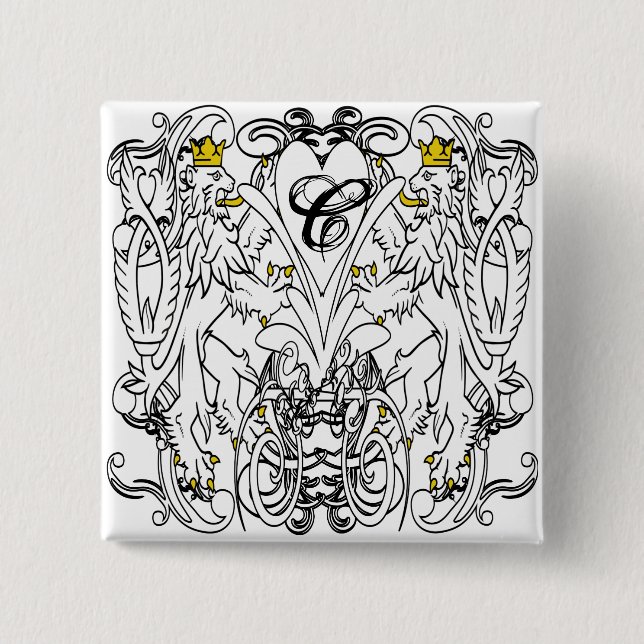 Bóton Quadrado 5.08cm Casamento Renascentista Lion Rampant (Frente)
