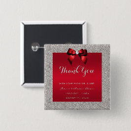 Bóton Quadrado 5.08cm Casamento Rubi Vermelho Elegante com Brilho Pratea