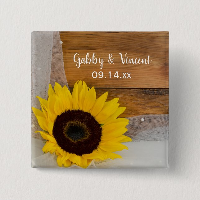 Bóton Quadrado 5.08cm Casamento Rustic Sunflower and Bridal Country (Frente)