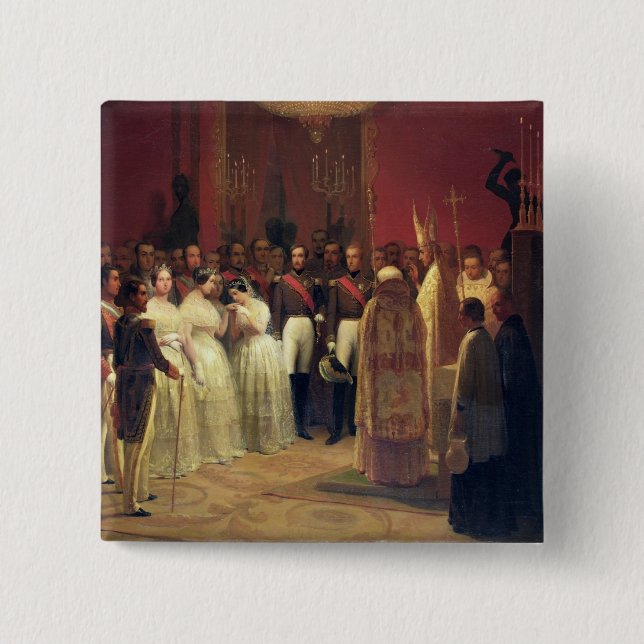 Bóton Quadrado 5.08cm Casamentos da rainha Isabella II (Frente)