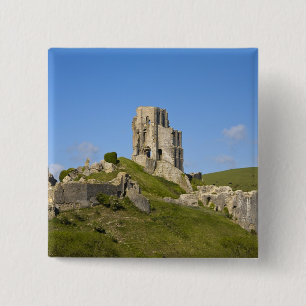 Bóton Quadrado 5.08cm Castelo Corfe, Corfe, Dorset, Inglaterra