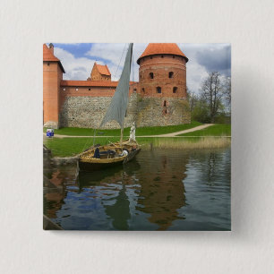 Bóton Quadrado 5.08cm Castelo da Ilha pelo Lago Galve, Trakai, Lituânia