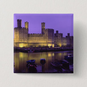 Bóton Quadrado 5.08cm Castelo de Caernarfon, à Noite, Gwynedd, País de G