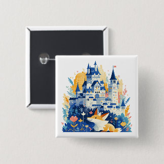 Bóton Quadrado 5.08cm Castelo de Fantasia Mágica e Fox Joyful
