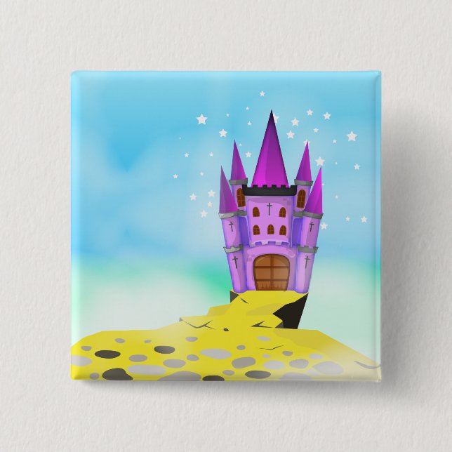 Bóton Quadrado 5.08cm Castelo do Conto de Fadas (Frente)