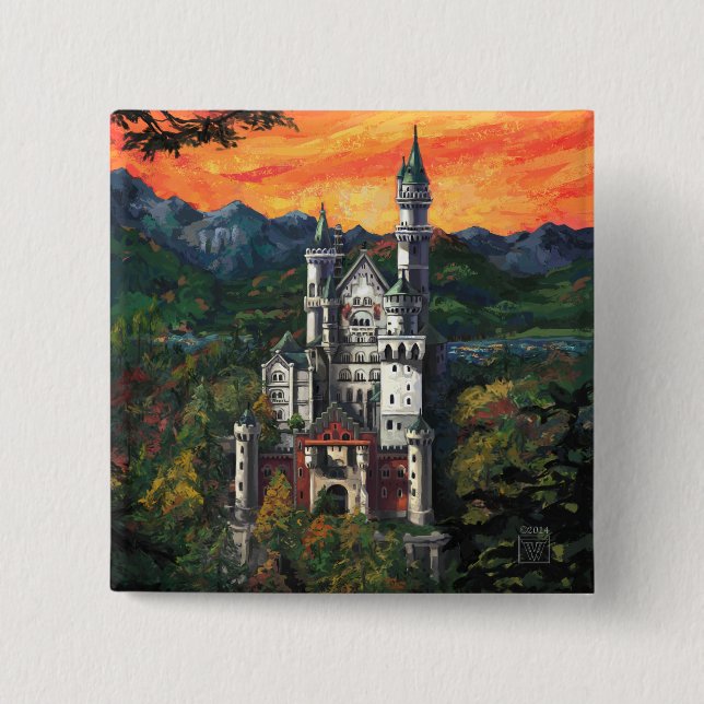 Bóton Quadrado 5.08cm Castelo Schloss Neuschwanstein (Frente)
