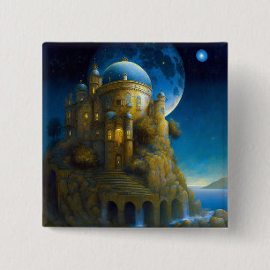 Bóton Quadrado 5.08cm Castle Fantasy Moon Landscape