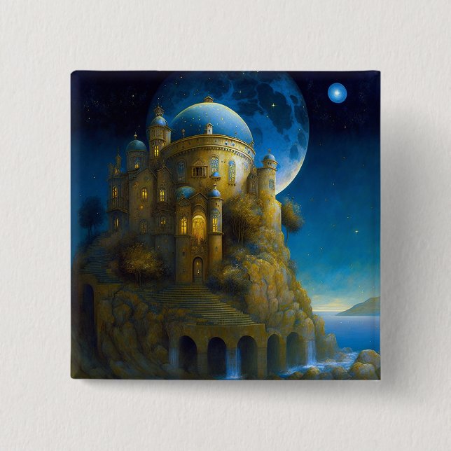 Bóton Quadrado 5.08cm Castle Fantasy Moon Landscape (Frente)