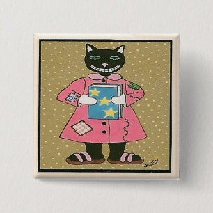 Bóton Quadrado 5.08cm CAT de arte popular