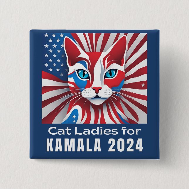 Bóton Quadrado 5.08cm Cat Ladies para Kamala 2024 Democrata (Frente)
