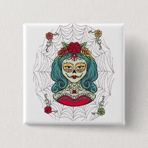 Bóton Quadrado 5.08cm Catrina Día de Muertos Web